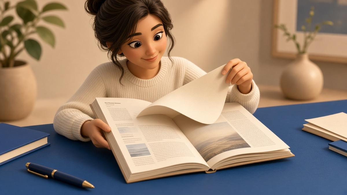 Blätterbuch – Programmheft und Magazin umblättern (freundliche 3D-Illustration)